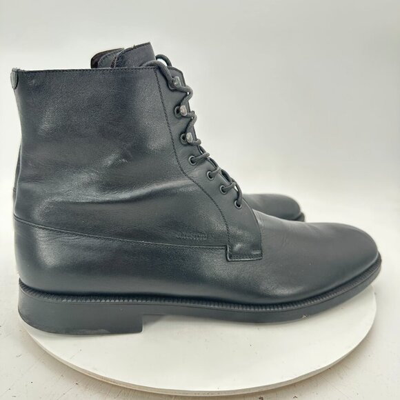 A. Testoni Men Size 10.5 Black Leather Plain Toe Lace Up Ankle Boot - Picture 4 of 13